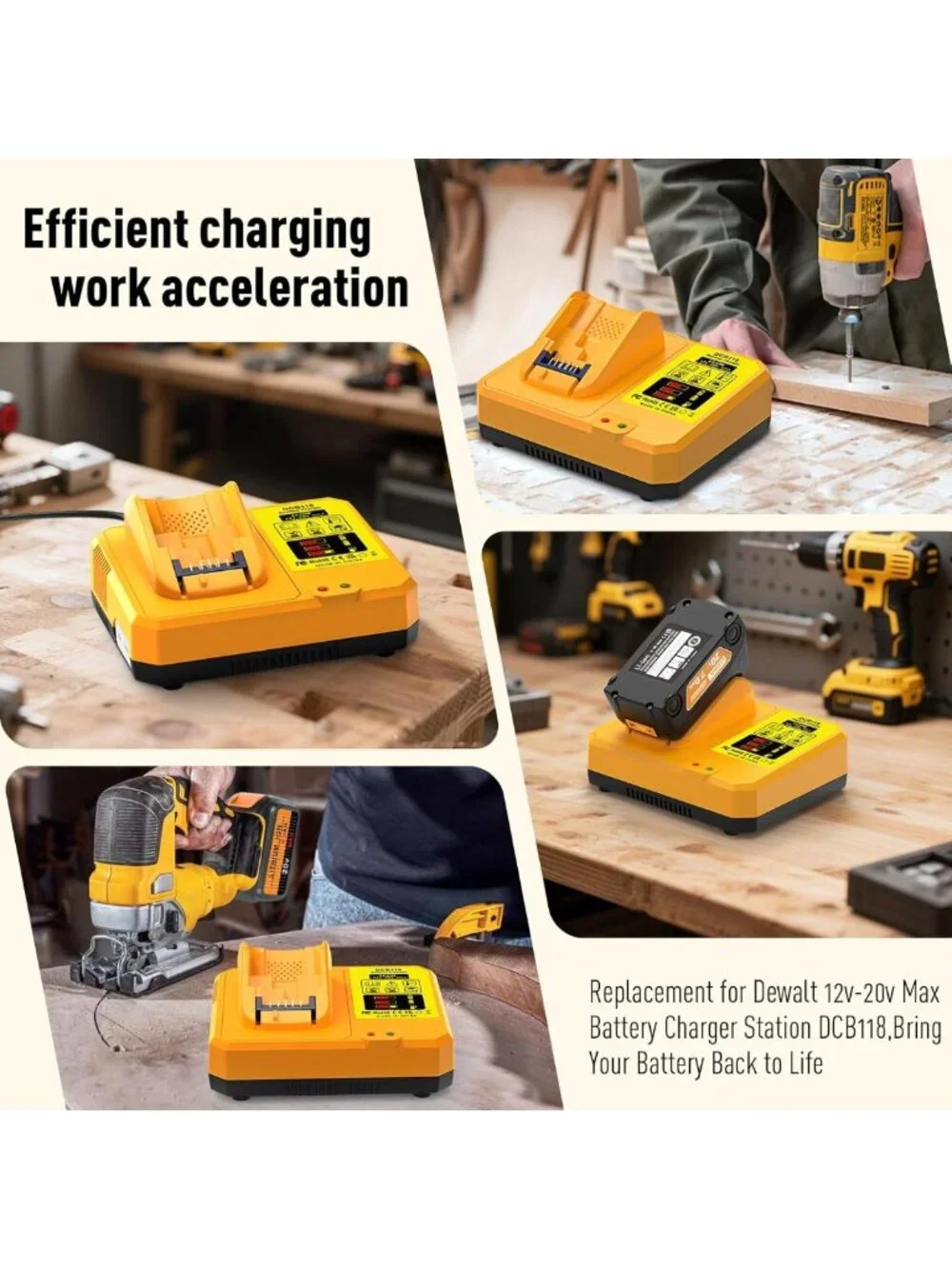Fast USB Battery Charger for 20V 60V Max Batteries - Quick Replacement Accessory
